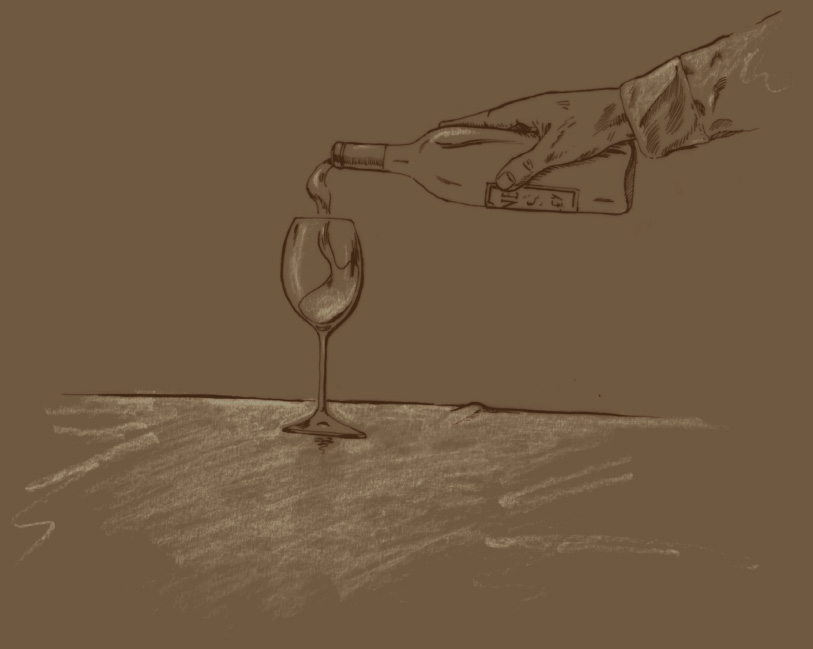 sketch of pouring wine into a glass